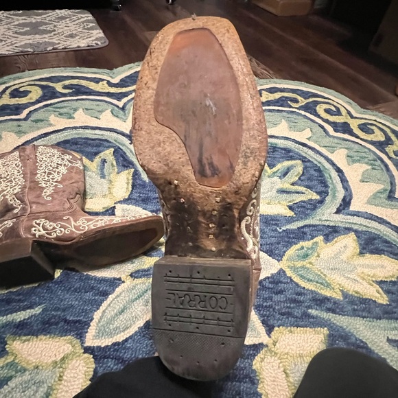 Corral Square Toe Western Boots 9.5W Wide Bone Embroidery - Picture 6 of 13